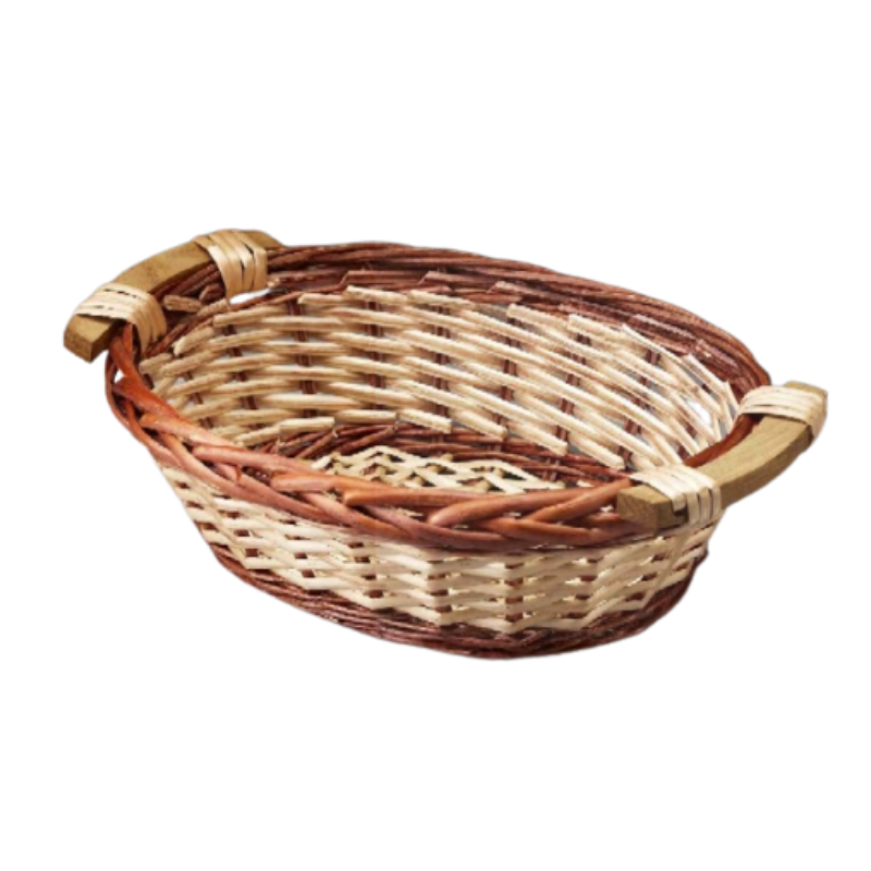 11 1/2" Two Tone Oval Willow Tray W/ Wooden Ear Handle Gift Basket