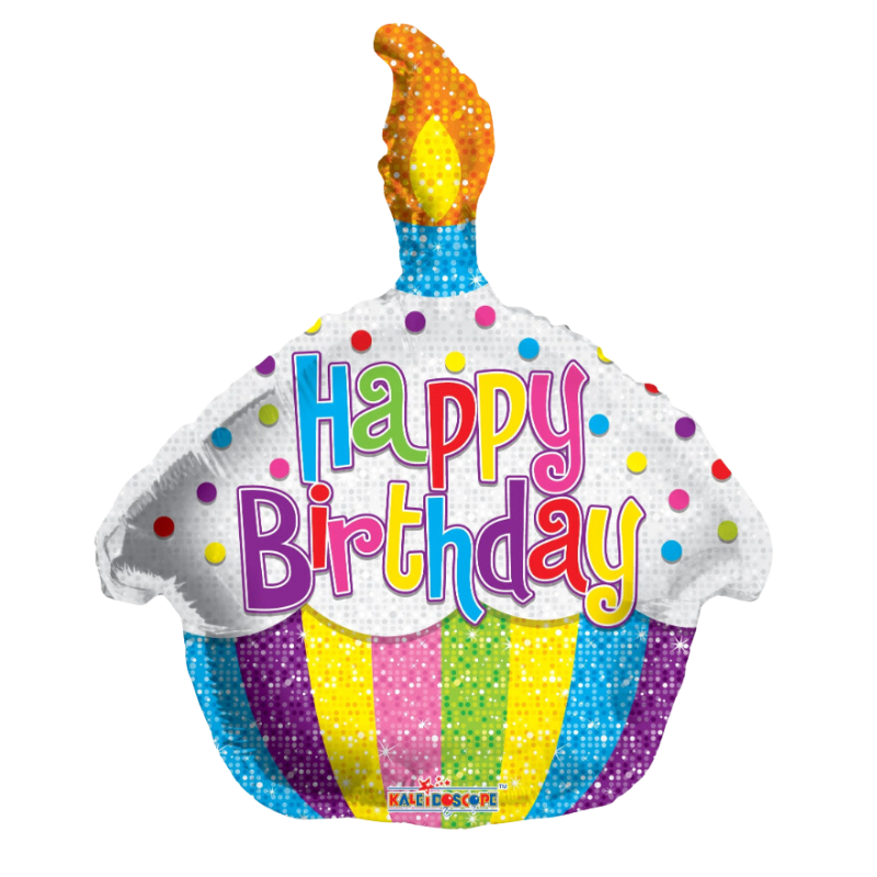 12" Conver Happy Birthday Cupcake Foil Airfill Balloon | Buy 5 or More Save 20%