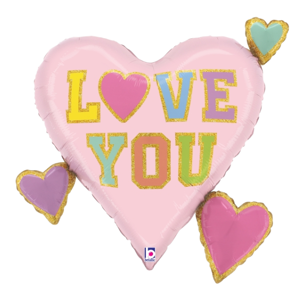 28" Betallic Love Patch Multi Hearts Heart Foil Balloon (P11)