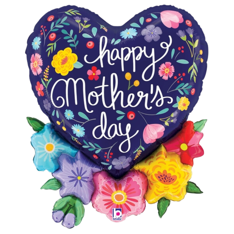 28" Betallic Mother's Day Folk Floral Heart Foil Balloon