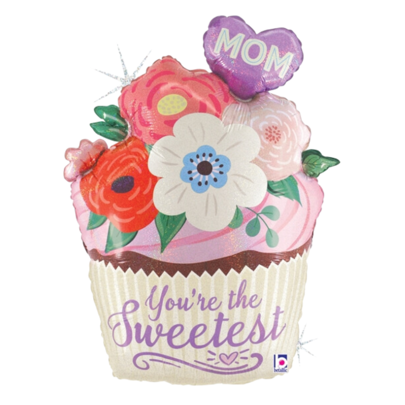 24" Betallic Floral Mom Cupcake Holographic Foil Balloon (P13)