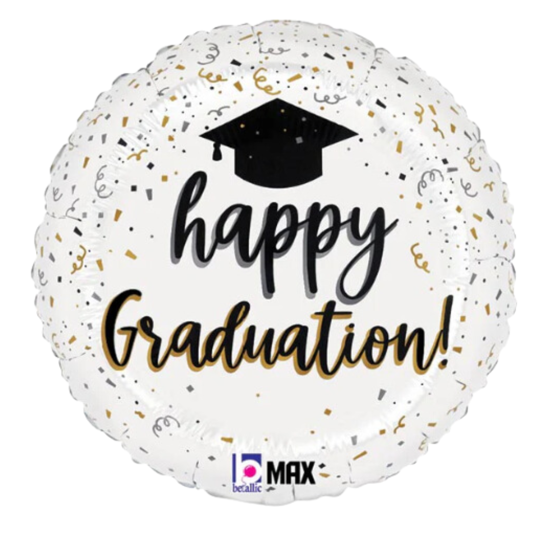 18" Betallic Satin Graduation Confetti Foil Balloon - 2 Sided Balloon (WSLR1) | Clearance - While Supplies Last!