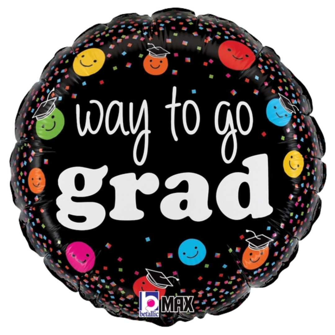 18" Betallic Way To Go Grad Smiley Foil Balloon (S2R1) | Buy 5 Or More Save 20%