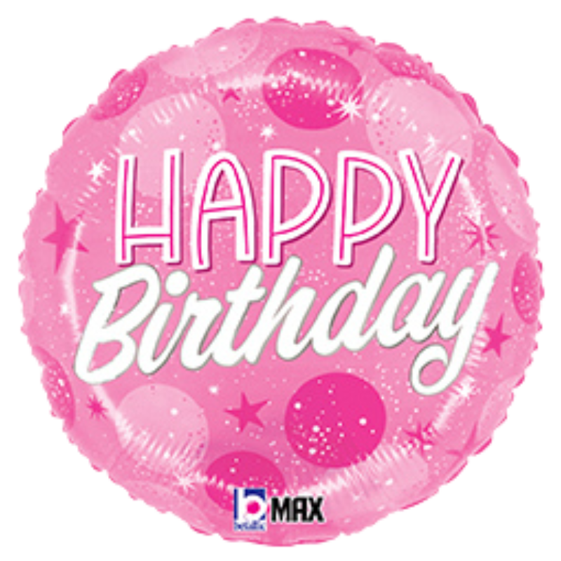 18" Betallic Birthday Pink Sparkle Round Foil Balloon | Buy 5 Or More Save 20%