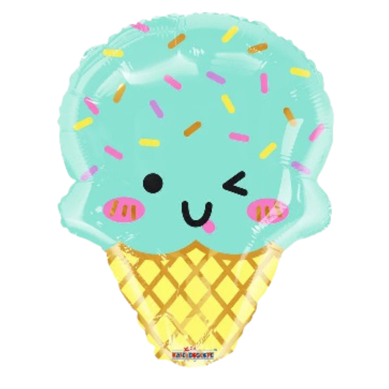 28" Nieve Kawai Enjoy Your Day Ice Cream Cone Shape Foil Balloon | 5 Count