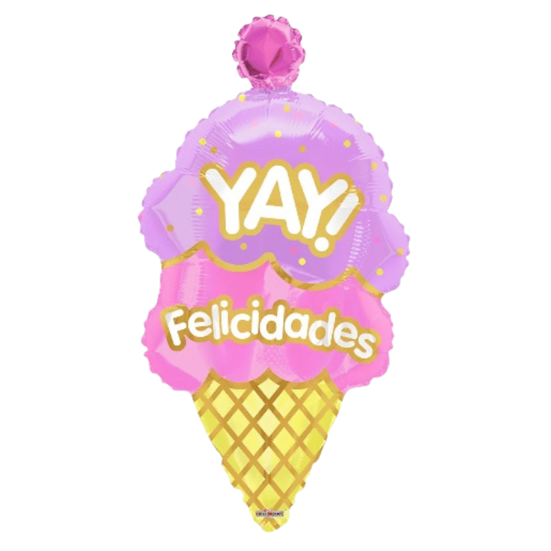 36" Conver Nieve Dobie Kawai Felicidades - Congratulations Ice Cream Cone Shape Foil Balloon | 5 Count