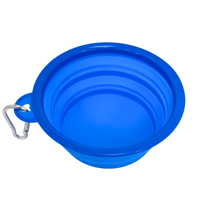 5" AAB Blue Collapsible Silicone Travel Pet Bowl W/ Carabiner Clip  | 1 Count