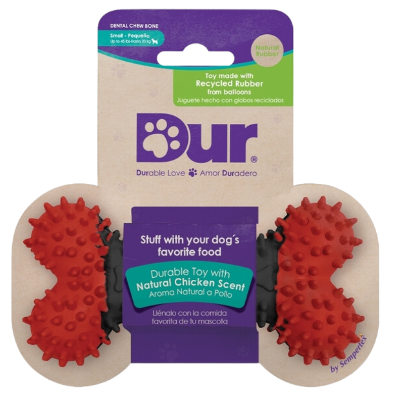 DUR Small Black/Red Bone Rubber Dog Toy | Made Of Recycled Balloons!