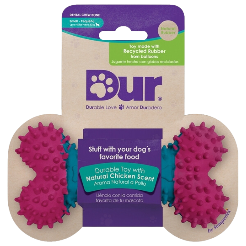 DUR Small Fuchsia/Caribbean Blue Bone Rubber Dog Toy | Made Of Recycled Balloons!