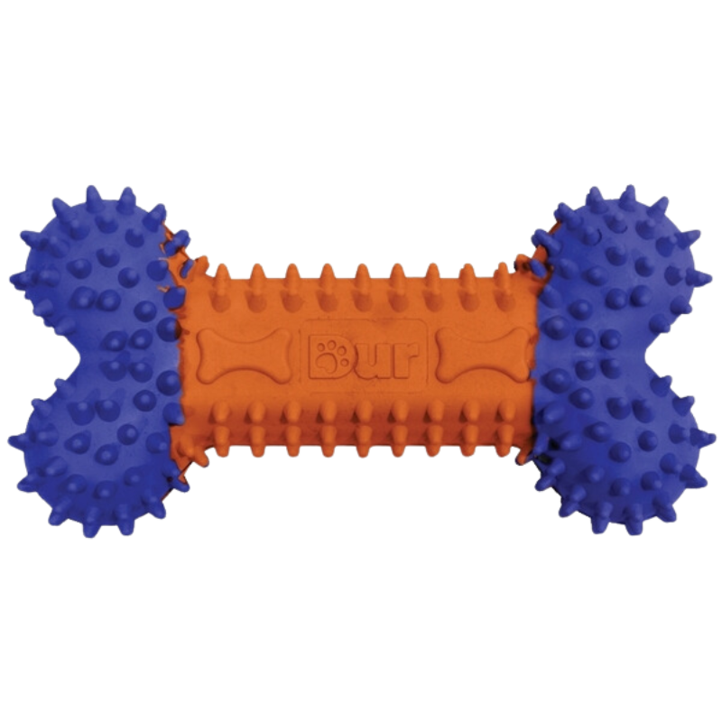 DUR Small Orange/Blue Bone Rubber Dog Toy | Made Of Recycled Balloons!