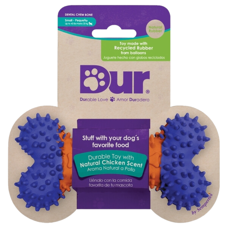 DUR Small Orange/Blue Bone Rubber Dog Toy | Made Of Recycled Balloons!