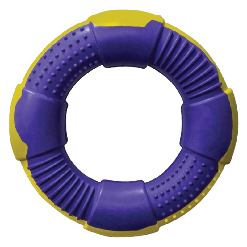 DUR Medium Violet/Yellow Rubber Ring Dog Toy | Made Of Recycled Balloons!