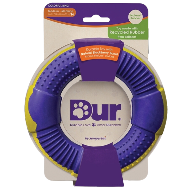 DUR Medium Violet/Yellow Rubber Ring Dog Toy | Made Of Recycled Balloons!