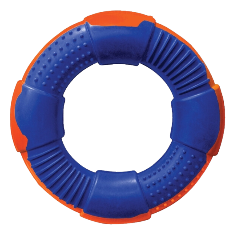 DUR Medium Royal Blue/Orange Rubber Ring Dog Toy | Made Of Recycled Balloons!