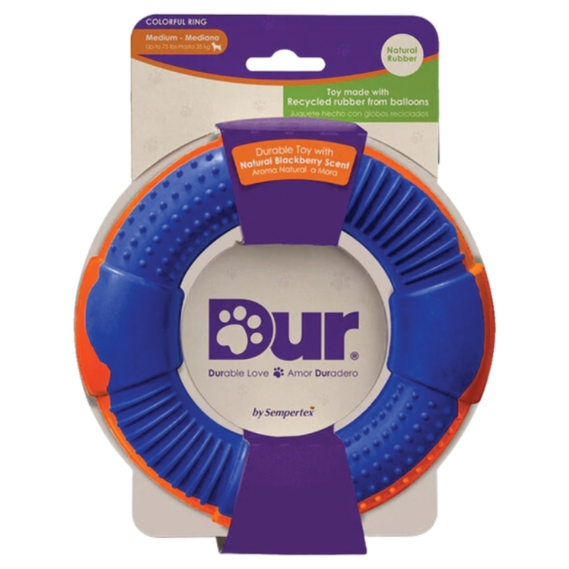 DUR Medium Royal Blue/Orange Rubber Ring Dog Toy | Made Of Recycled Balloons!