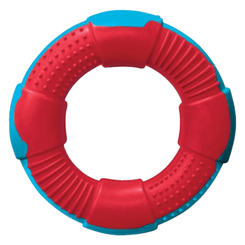 DUR Medium Red/Caribbean Blue Rubber Ring Dog Toy | Made Of Recycled Balloons!