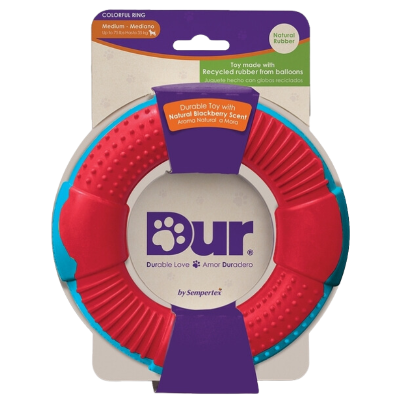 DUR Medium Red/Caribbean Blue Rubber Ring Dog Toy | Made Of Recycled Balloons!