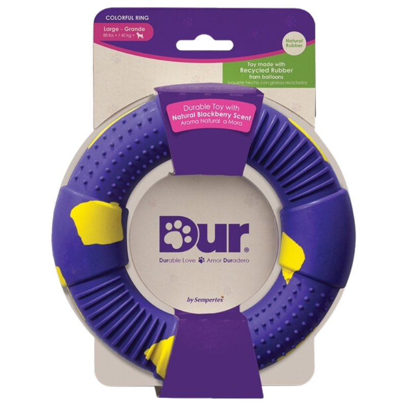 DUR Large Violet/Yellow Rubber Ring Dog Toy | Made Of Recycled Balloons!