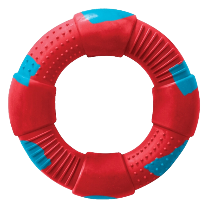 DUR Large Red/Caribbean Blue Rubber Ring Dog Toy | Made Of Recycled Balloons!