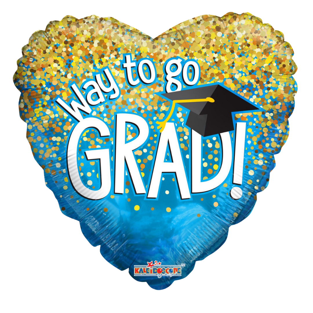 18" Conver Way to Go Grad Blue Heart Foil Balloon (S1R2) | Buy 5 Or More Save 20%