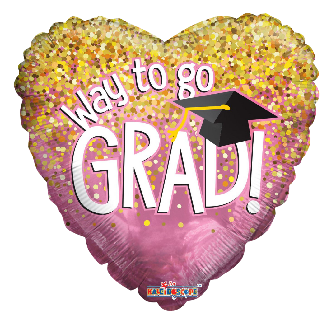 18" Conver Way to Go Grad Pink Heart Foil Balloon (S1R1) | Buy 5 Or More Save 20%