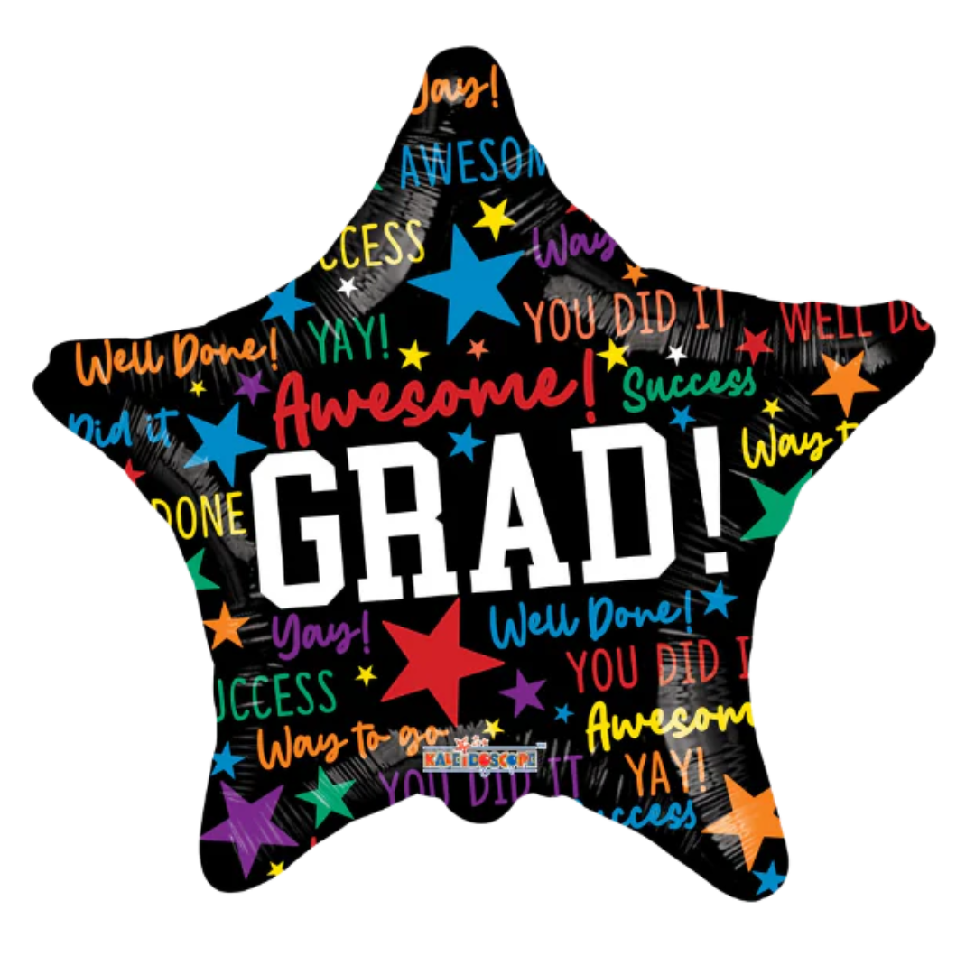 9" Conver Grad Star With Messages Airfill Non Foil Balloon (S2R2) | Buy 5 Or More, Save 20%