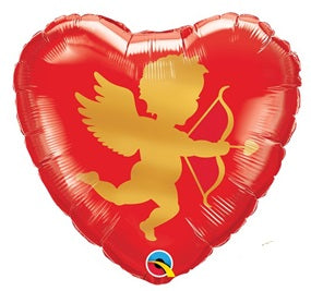 18" 2-Sided Cupid Gold/Red Heart Foil Balloon (P6) | Buy 5 Or More Save 20%