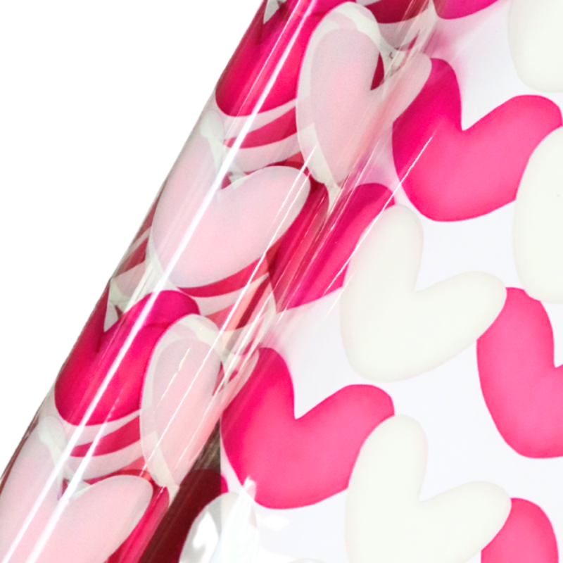 Cutie Pie Hearts Clear Printed Cellophane Roll -30" x 100' | 1 Roll