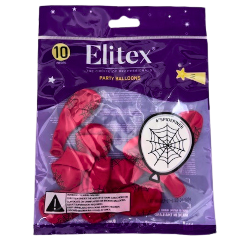 6" Elitex Red & Black Printed Spiderweb Latex Balloon - Two Sided Print | 10 Count