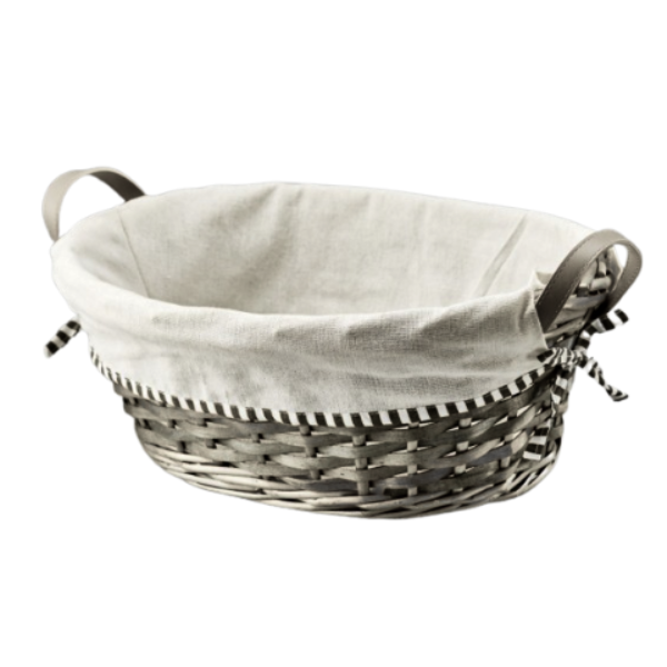 13" Oval Willow Tray Basket With Faux Leather Ear Handles & Fabric Lined | 1 Count