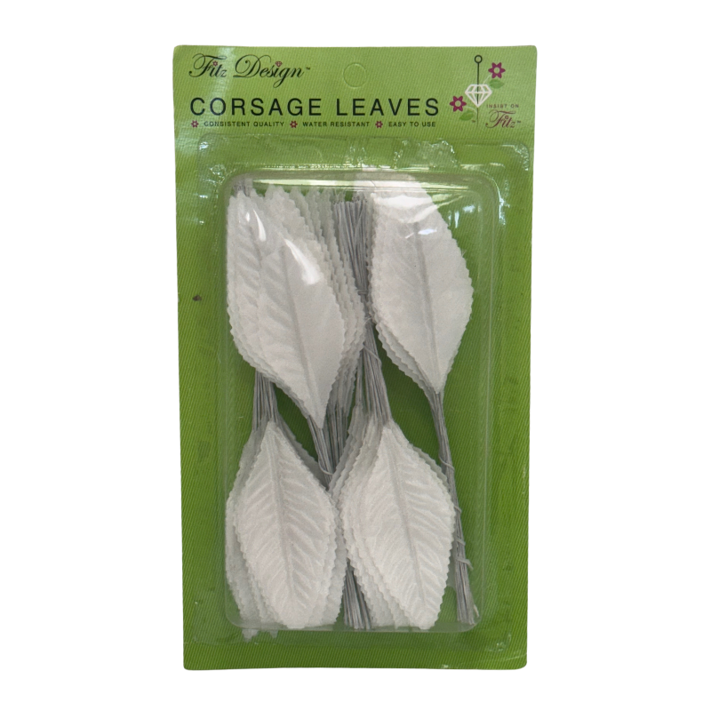 3" White Artificial Corsage Leaves - Satin Wired Floral Design Leaves | 100 Count