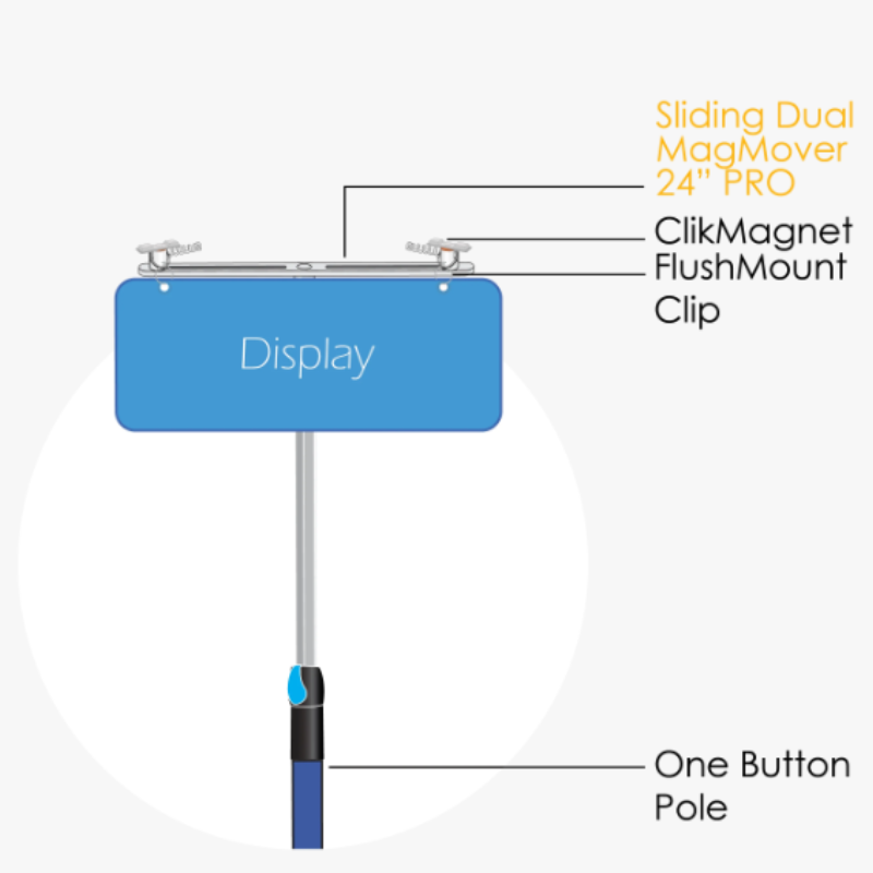 24" Clik Clik Sliding Dual MagMover PRO | Lift & Remove Magnet From Ceiling - 2 Attachment Points!