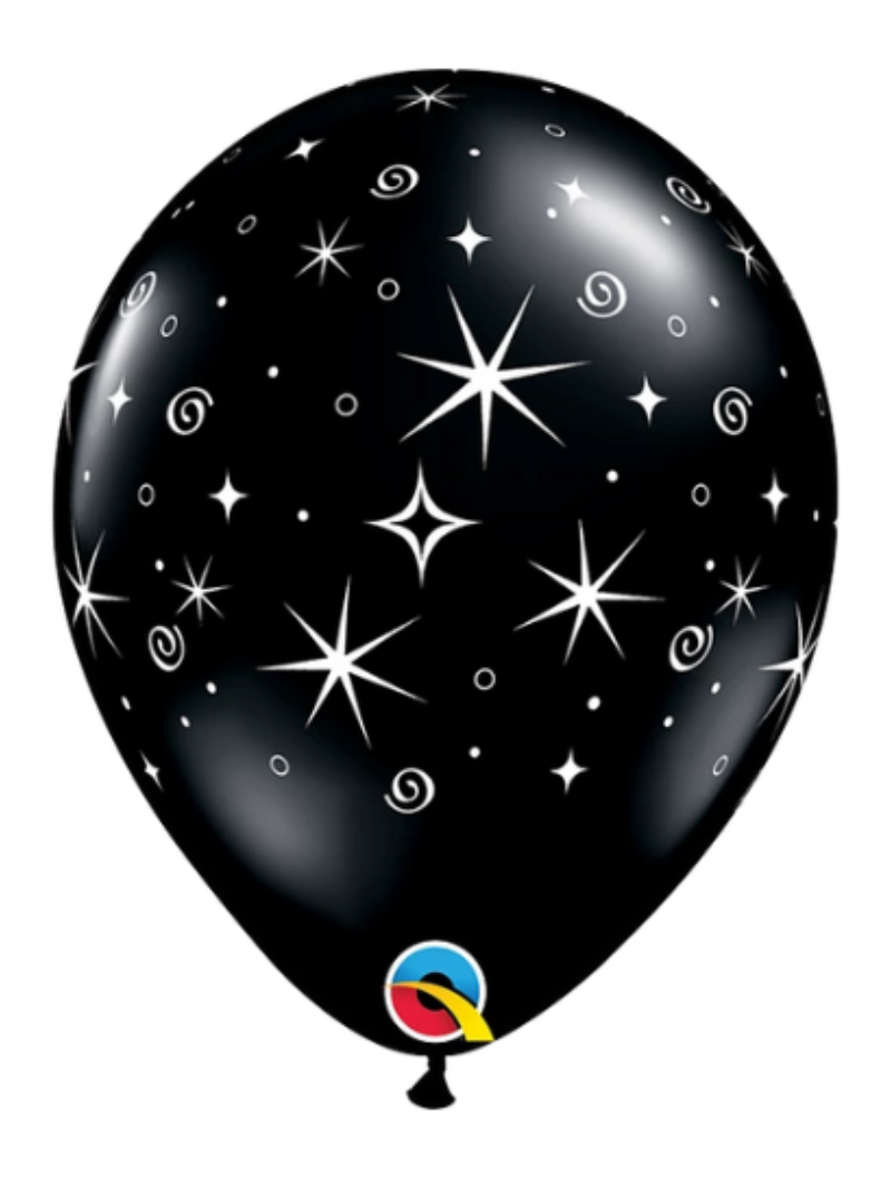 11" Qualatex Black & Silver Sparkles & Swirls Latex Balloons | 50 Count