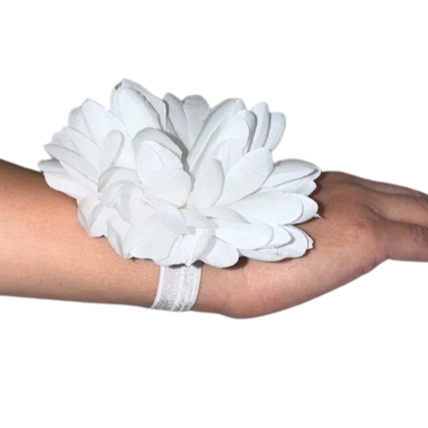 4" White Artificial Wrist Mum Bracelet - 8 Layers | 1 Count