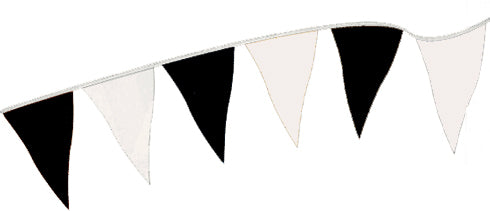 100' Black & White Triangle Plastic Cloth Pennant Banner - 100 Feet Long x 17 Inches Wide | All Weather!