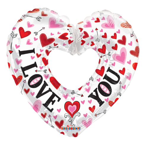 9" Conver I Love You White Heart With Hole Foil Airfill Balloon (P18) | Buy 5 Or More Save 20%