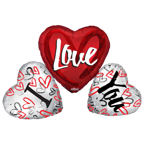 Globo de aluminio con forma de 3 corazones I Love You de 36 pulgadas (P14) | 5 unidades